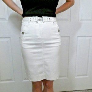 Winter White Skirt WHBM Sexy Fitted Work Casual Slit Back Pockets Womens size 00